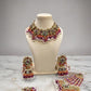 Exquisite hot pink and orange bridal Necklace Set with Earrings bindya and jhoomar - Gold plated traditional Pakistani Bridal Jewelry