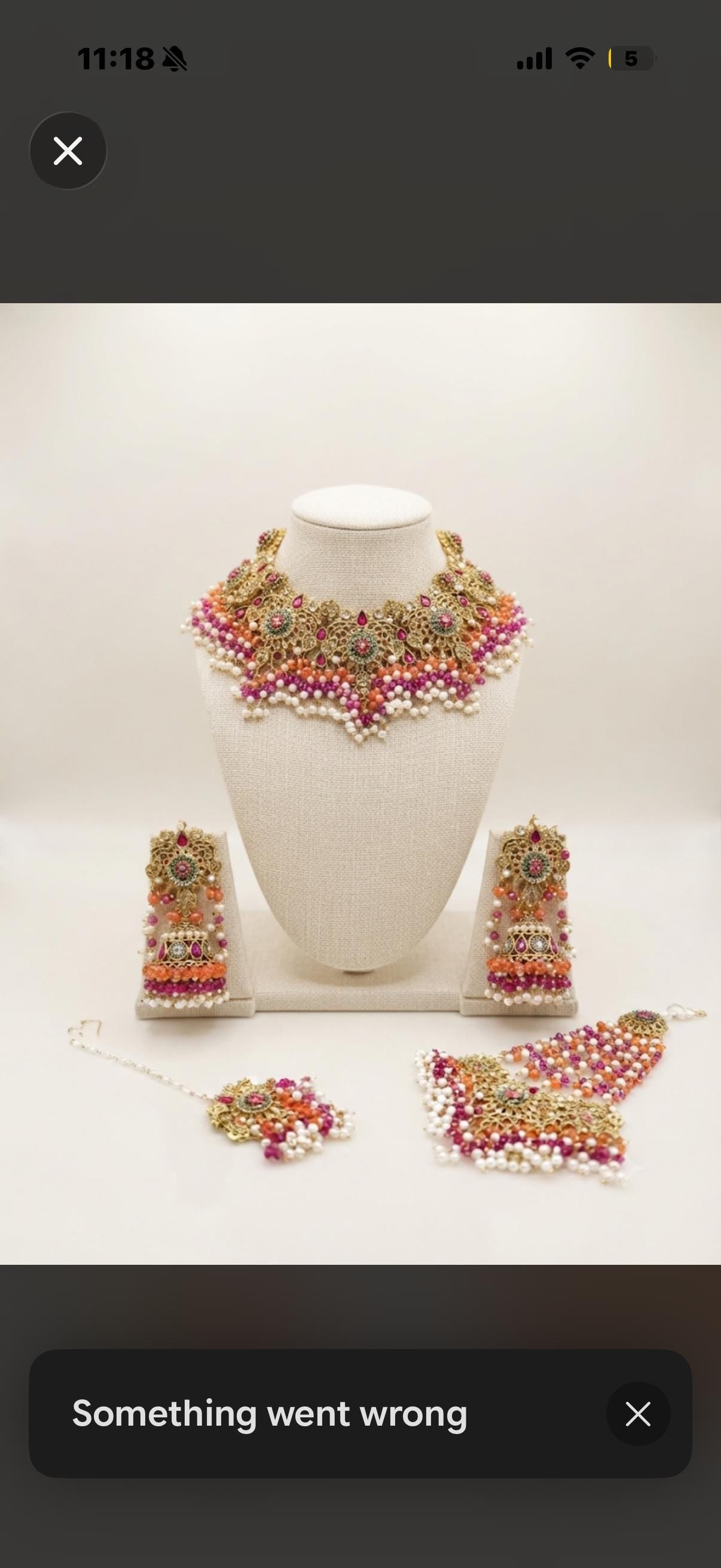 Exquisite hot pink and orange bridal Necklace Set with Earrings bindya and jhoomar - Gold plated traditional Pakistani Bridal Jewelry