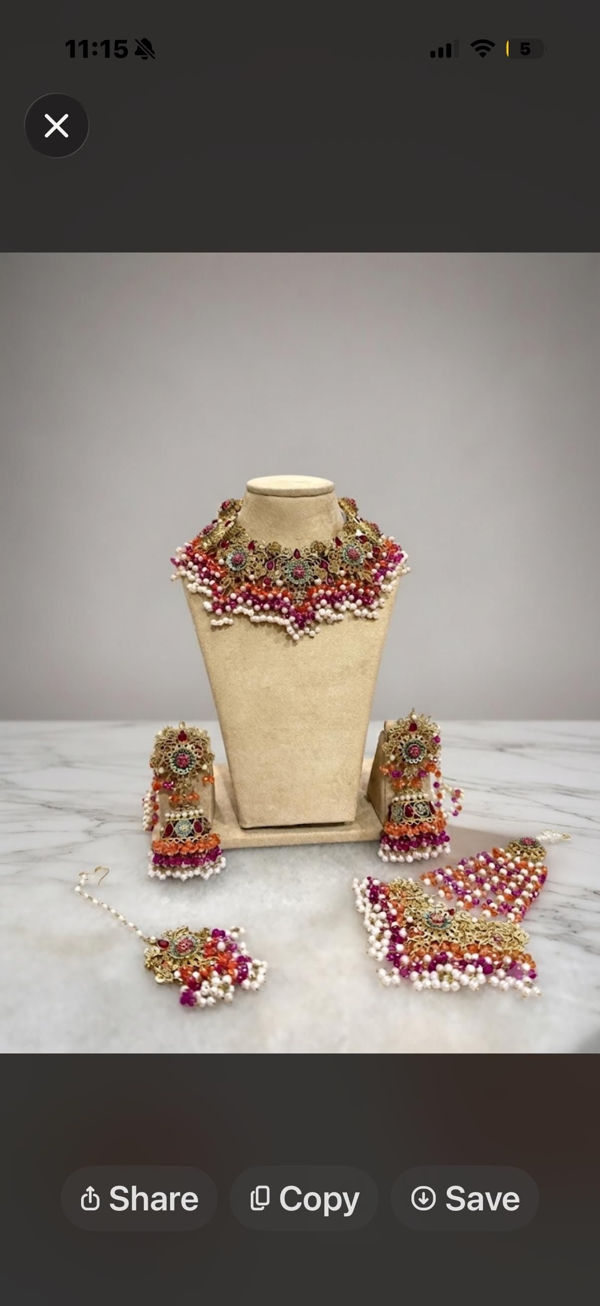 Exquisite hot pink and orange bridal Necklace Set with Earrings bindya and jhoomar - Gold plated traditional Pakistani Bridal Jewelry