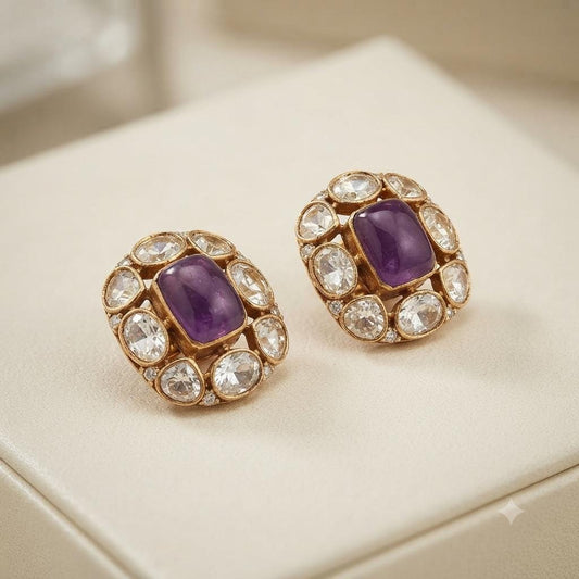 Kundan Stud Earrings, Gold Plated Statement Earrings