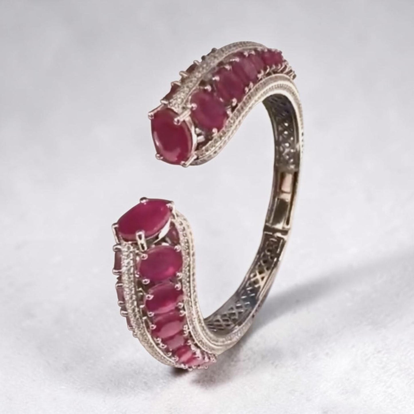 Ruby Red Cuff Bracelet, Gold Plated Open Bangle, Statement Bracelet