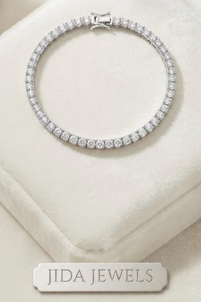 Silver Tone Tennis Bracelet, Cubic Zirconia Bracelet, Classic Statement