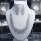 Leaf Statement Necklace Set with Rhodium Finish and Cubic Zirconia Drop Earrings