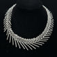 Leaf Statement Necklace Set with Rhodium Finish and Cubic Zirconia Drop Earrings