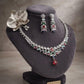 Ruby Pink Teardrop Necklace Set with Emerald and Sapphire CZ Accents