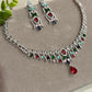 Ruby Pink Teardrop Necklace Set with Emerald and Sapphire CZ Accents