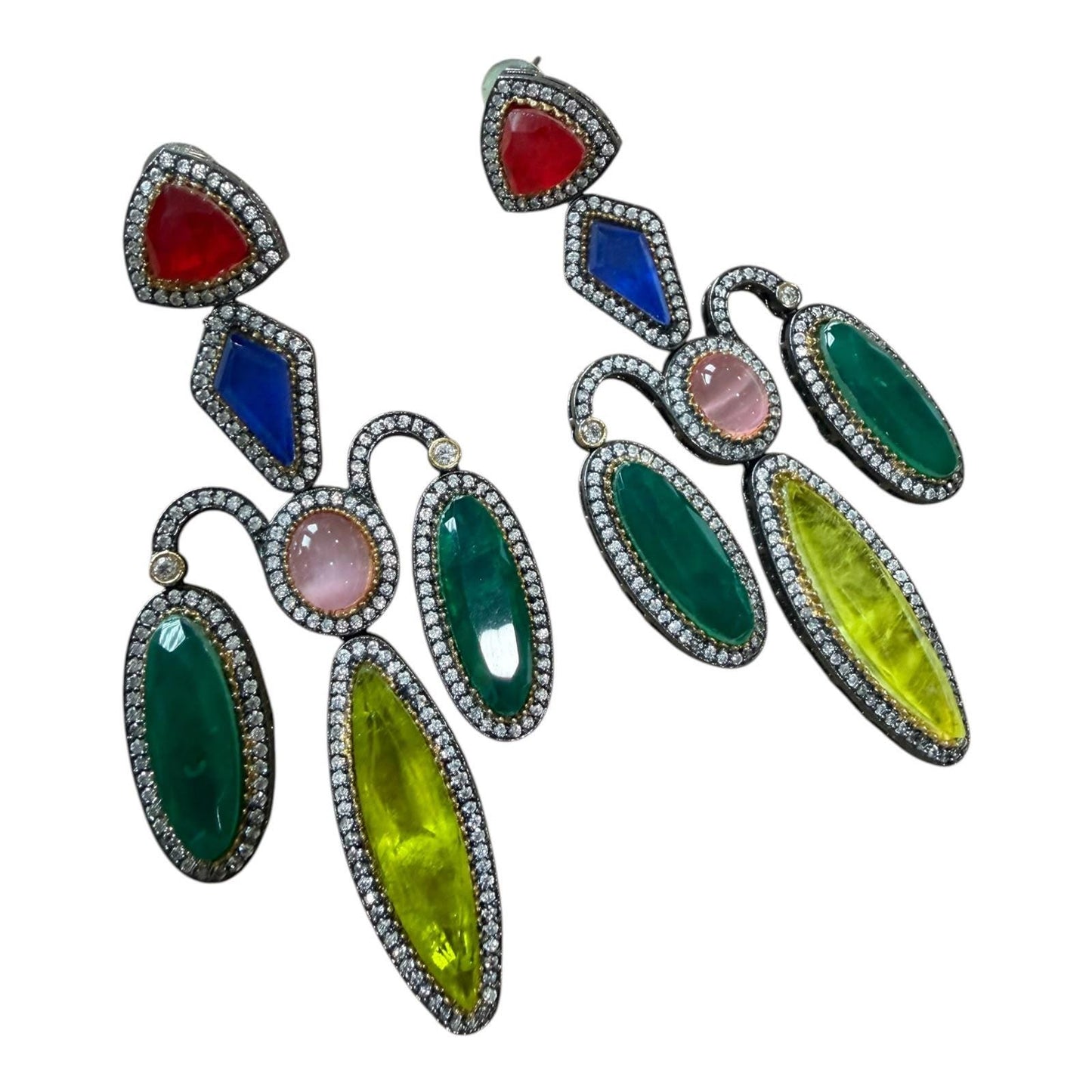 Art Deco Statement Earrings with Emerald Ruby Pink and Sapphire CZ