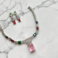 Minimal Gemstone Necklace Set with Statement Drop Earrings