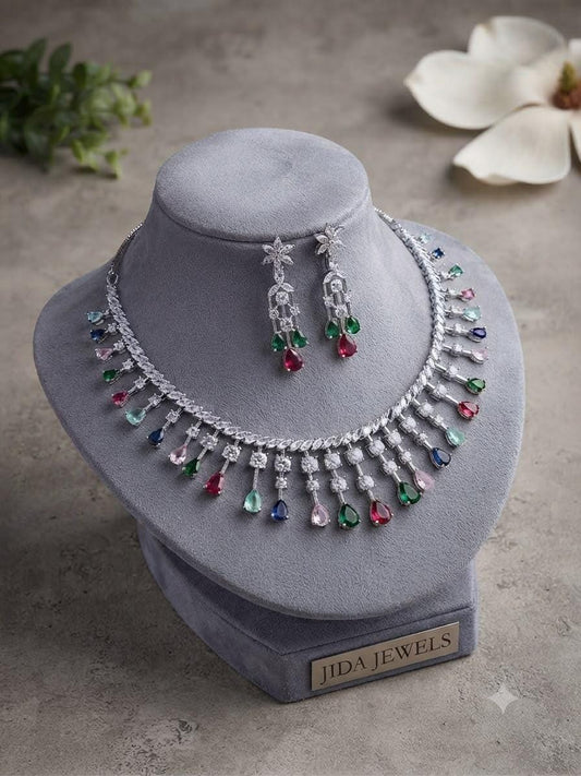 Elegant Gemstone Choker/Necklace Set with Coordinated Earrings