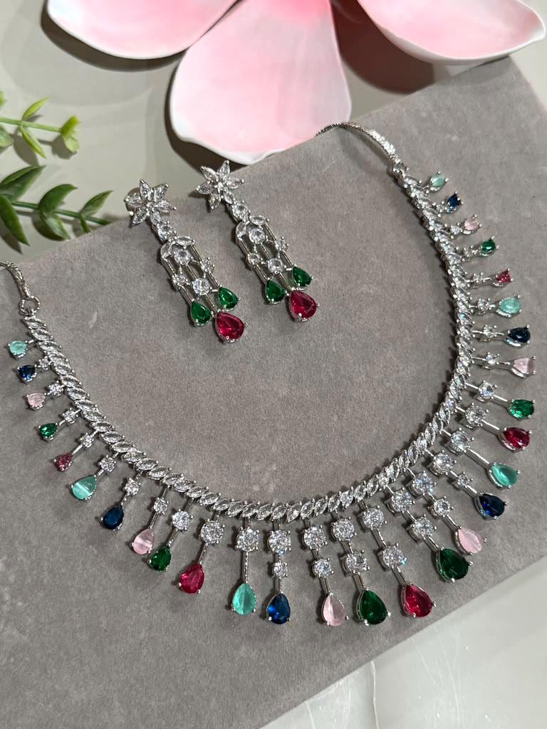 Elegant Gemstone Choker/Necklace Set with Coordinated Earrings