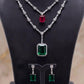 Two Layer Statement Necklace Set with Emerald Cubic Zirconia and Ruby Pink Accent