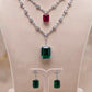 Two Layer Statement Necklace Set with Emerald Cubic Zirconia and Ruby Pink Accent
