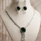Elegant Emerald Necklace Set with Cascading Pendant and CZ Drop Earrings