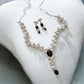 Modern Luxury Leaf Necklace with Coordinated Drop Earrings black onyx color