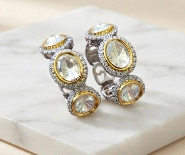 Elegant CZ Hoop Earrings with Double Stone Contemporary Design