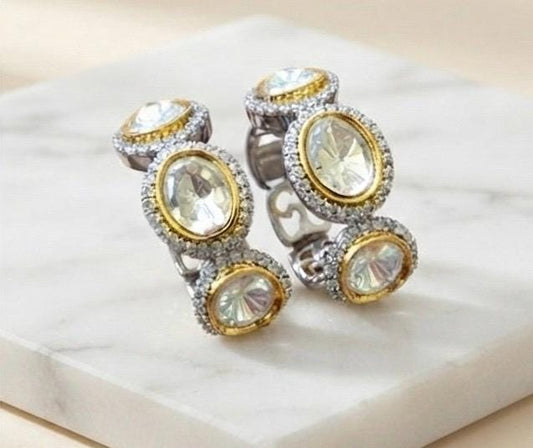 Elegant CZ Hoop Earrings with Double Stone Contemporary Design