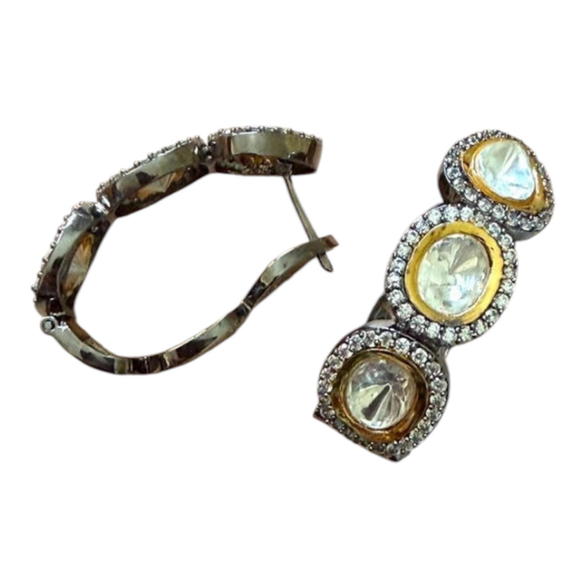 Elegant CZ Hoop Earrings with Double Stone Contemporary Design