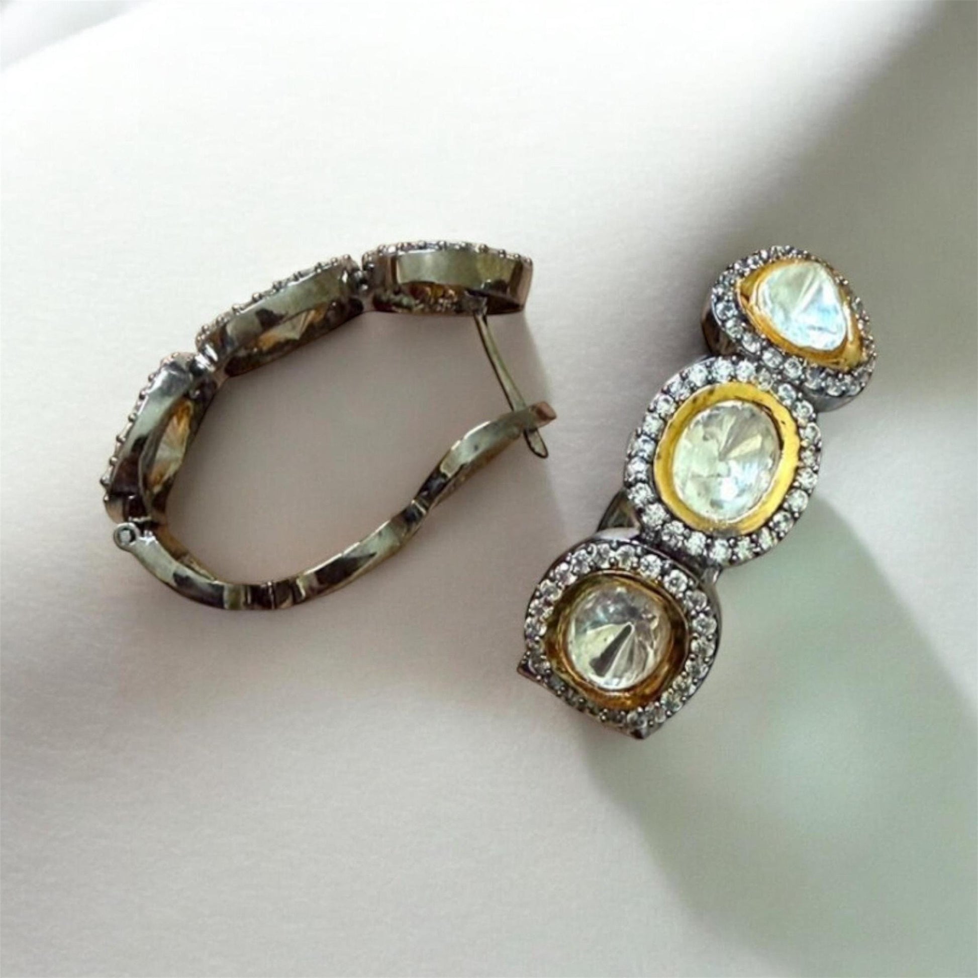 Elegant CZ Hoop Earrings with Double Stone Contemporary Design