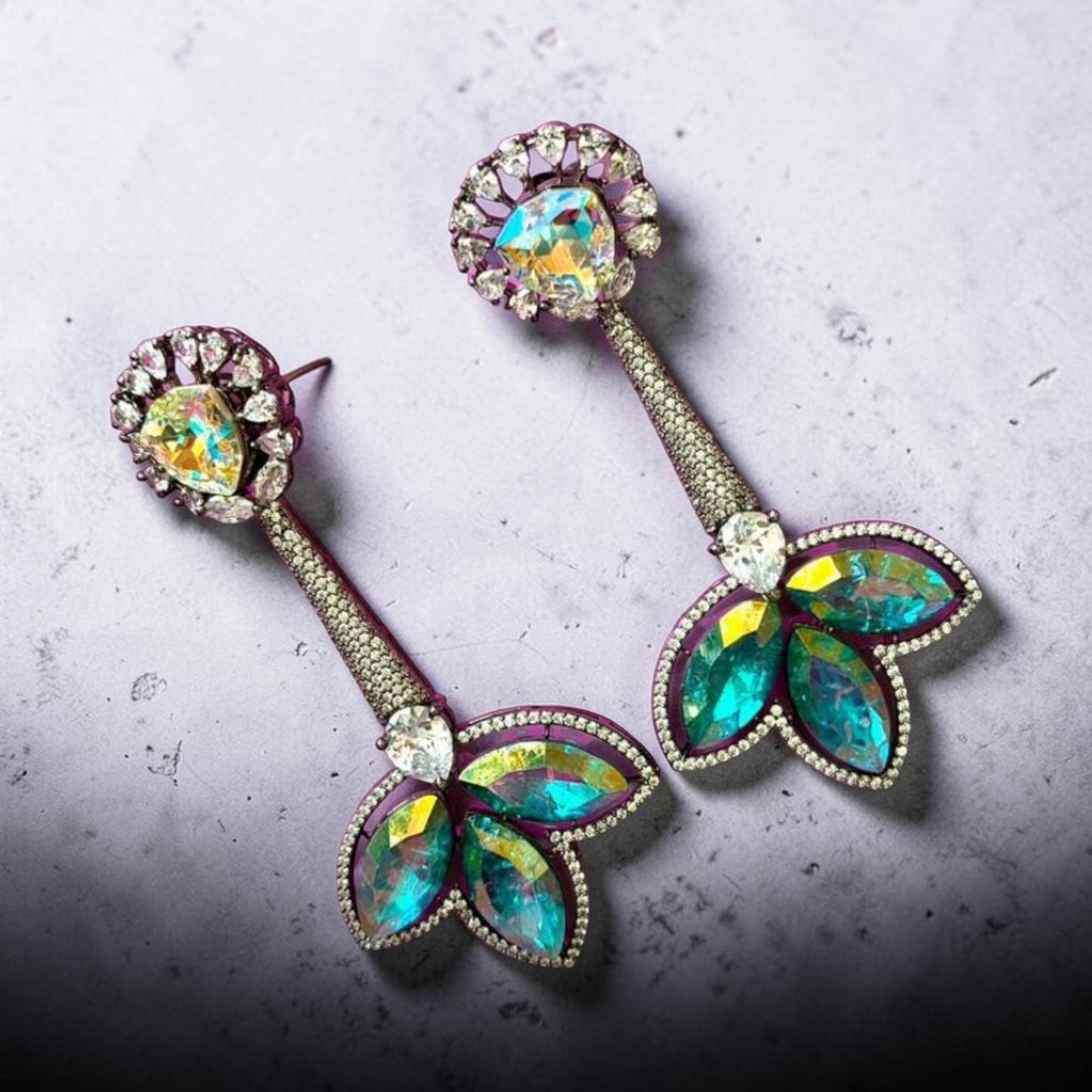 Contemporary Botanical Drop Earrings with Designer Luxury Style Swarovski