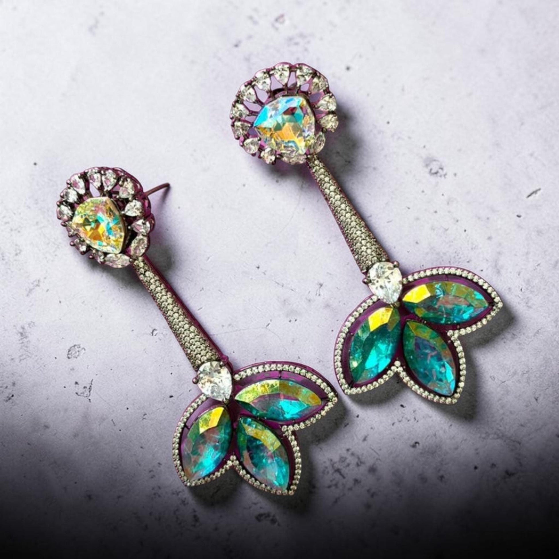 Contemporary Botanical Drop Earrings with Designer Luxury Style Swarovski