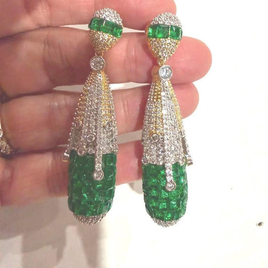 Emerald green Drop Earrings with Gold Plated Luxury Statement Design