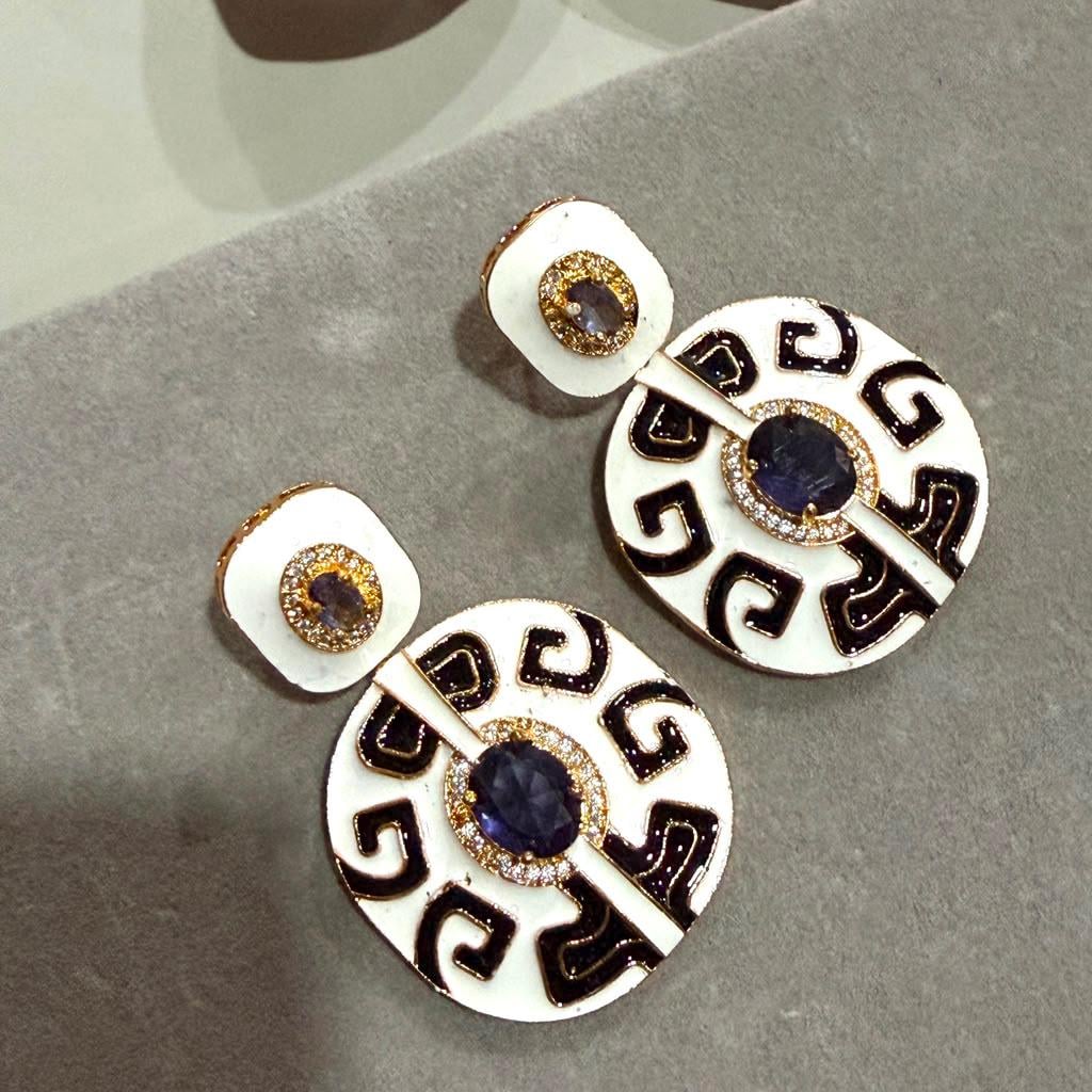 Bold Round Enamel Drop Earrings with Gold Plated Finish, Contemporary Designer Earrings