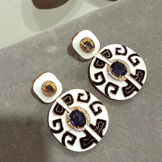 Bold Round Enamel Drop Earrings with Gold Plated Finish, Contemporary Designer Earrings