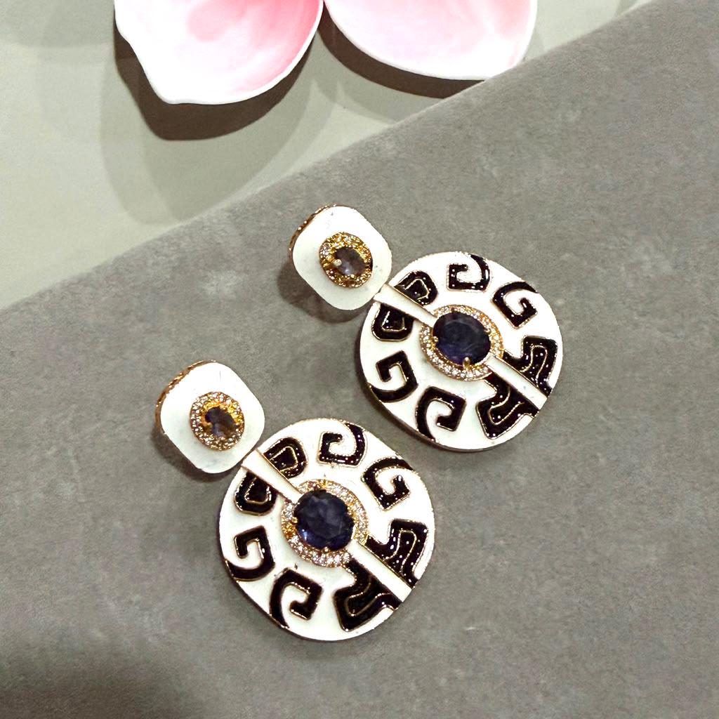 Bold Round Enamel Drop Earrings with Gold Plated Finish, Contemporary Designer Earrings