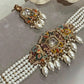 Gold Plated Choker/ Necklace Set with Monzonite Stones, Multi Strand Pearl Necklace and Earrings