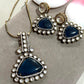 Gold Plated Pendant Necklace Set with Monzonite Stones, Statement Jewelry with Earrings