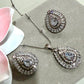 Rhodium Finish Teardrop Pendant Necklace Set with CZ Stones and Matching Statement Stud Earrings