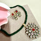 Boho Ethnic Jewelry Set Featuring Emerald Green Strand Necklace, Floral Pendant and Red Stud