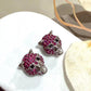 Designer Panther Head Earrings with Ruby Pink CZ Stones, Rhodium Finish Animal Inspired Stud
