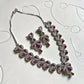 Designer Ruby Pink Necklace Set Featuring Floral Inspired CZ Pattern, Matching Earrings