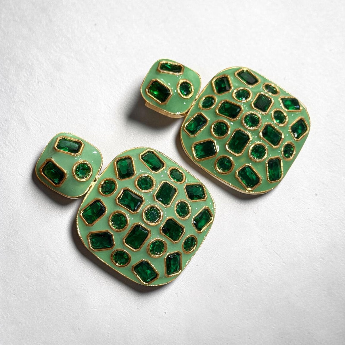Modern Mint Drop Earrings with Emerald Green Accents, Gold Tone Finish Fashion Earrings,