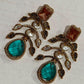 Designer Floral Statement Earrings with Gold Plated Finish and Teal Stones
