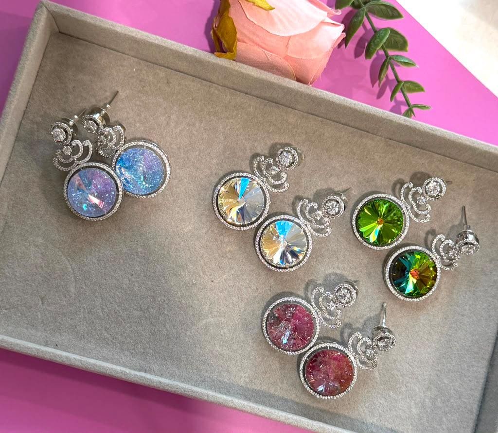 Timeless Round Dangle Earrings with Designer Rhodium Finish Swarovski