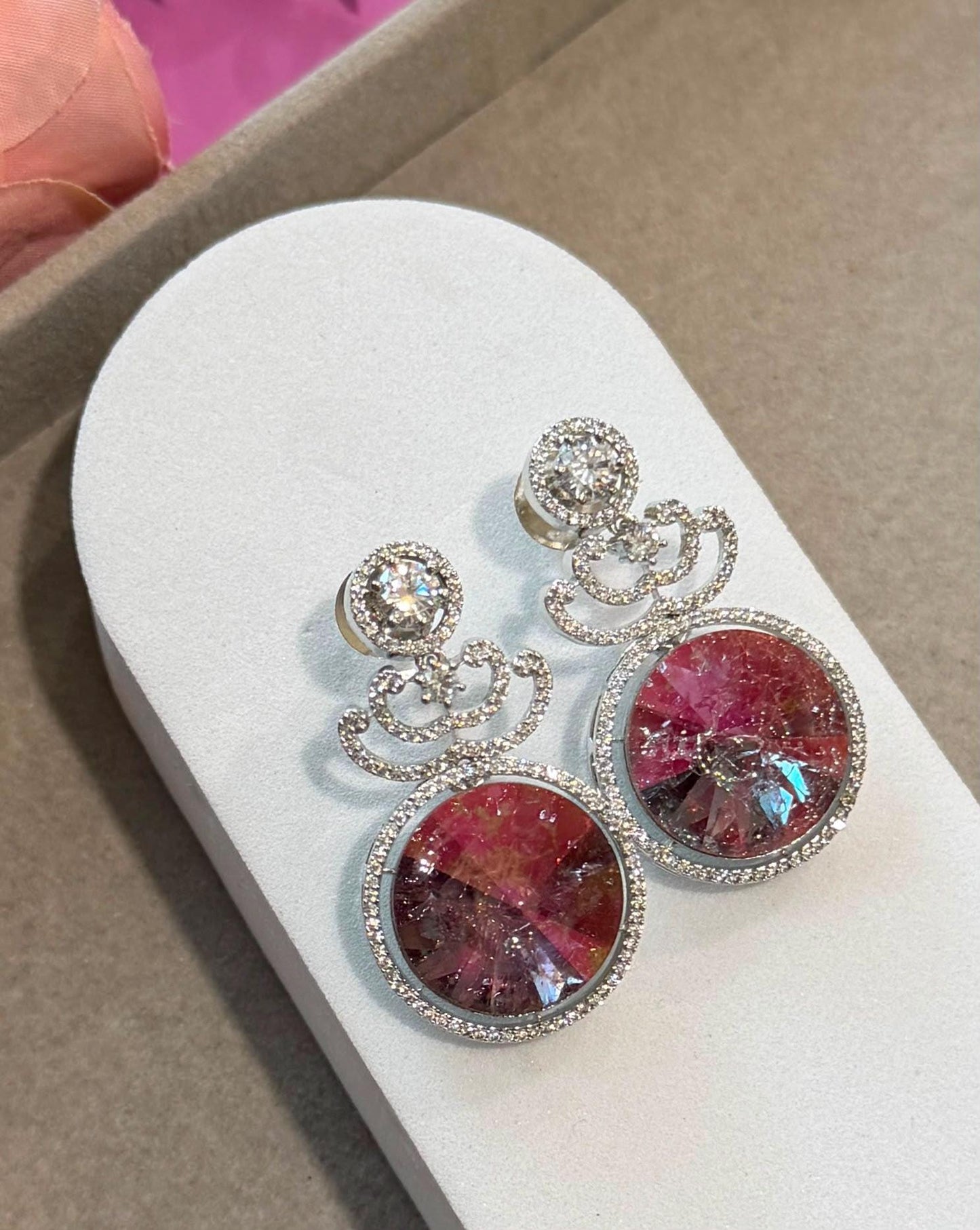 Timeless Round Dangle Earrings with Designer Rhodium Finish Swarovski