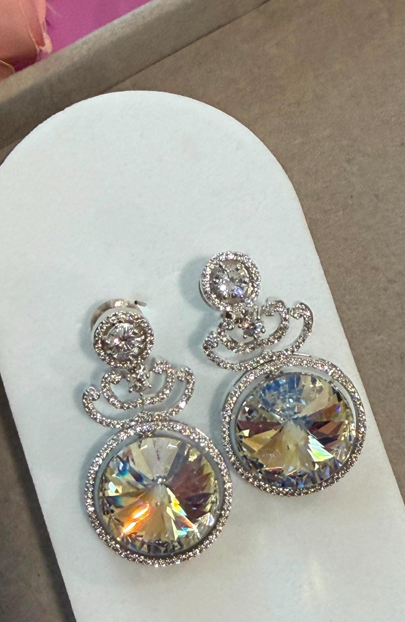 Timeless Round Dangle Earrings with Designer Rhodium Finish Swarovski