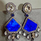 Contemporary Pentagon Drop Earrings Featuring Navy Blue Accents and Modern Designer Style