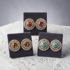 Designer Gold Plated Circular Stud Earrings, Elegant Halo Fashion Earrings with Natural Pattern Detail