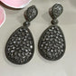 Elegant Black Finish Drop statement Earrings, Oversized Teardrop Filigree Earrings for Party and Evening Wear