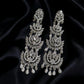 Ornate Black Finish Statement Earrings, Dramatic Chandelier Drop Earrings with Intricate Floral Motif