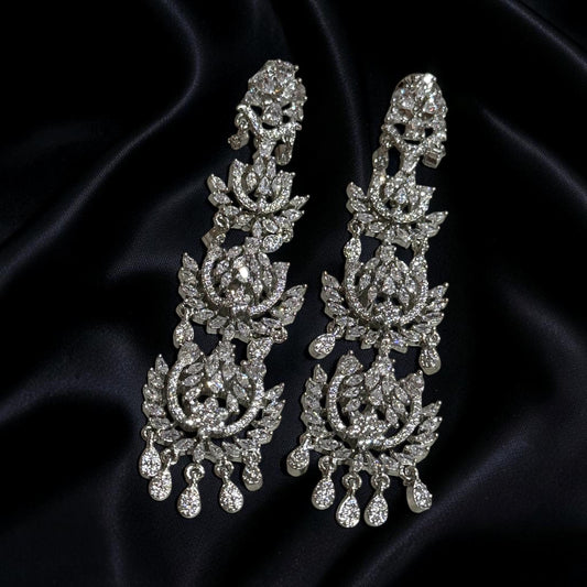 Ornate Black Finish Statement Earrings, Dramatic Chandelier Drop Earrings with Intricate Floral Motif