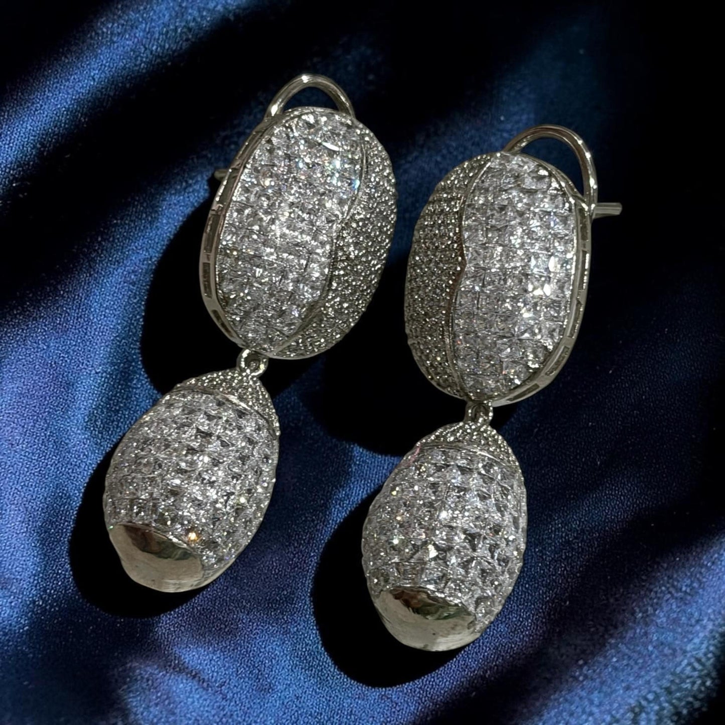 Contemporary Black Finish Drop Earrings, Oversized Oval Fashion Earrings with Sculptural Detail