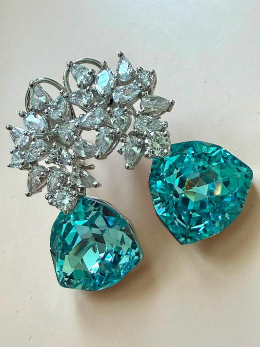 Designer Statement Drop Earrings, Luxury Dangle Earrings, Floral Bridal