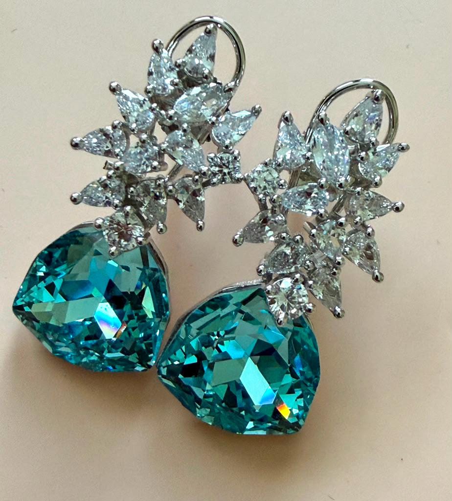 Designer Statement Drop Earrings, Luxury Dangle Earrings, Floral Bridal