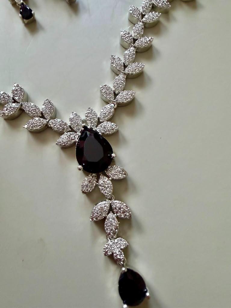 Modern Luxury Leaf Necklace with Coordinated Drop Earrings black onyx color