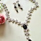 Modern Luxury Leaf Necklace with Coordinated Drop Earrings black onyx color