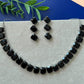Square Cut Gem Necklace Set with Coordinated Statement Earrings black